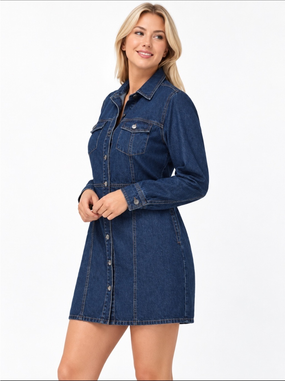 FRYE NWOT Women’s Denim Button Front Dress, Chest & Side Pockets 😍 - Picture 3 of 6